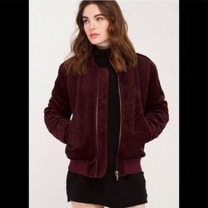 J.O.A. Los Angeles burgundy faux fur bomber jacket